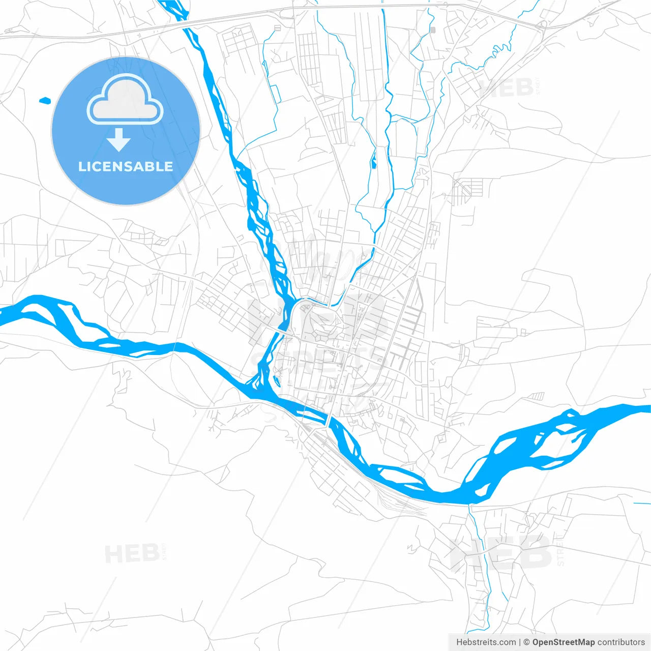 Gori, Georgia bright two-toned vector map