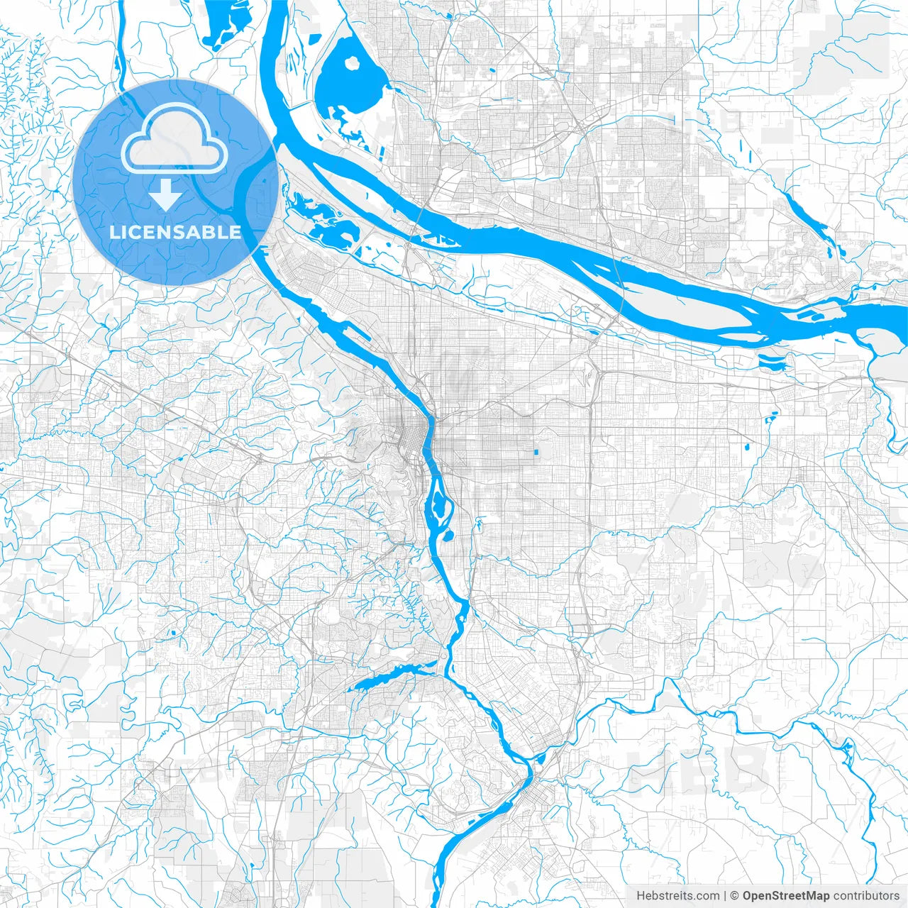 Rich detailed vector map of Portland, Oregon, U.S.A.