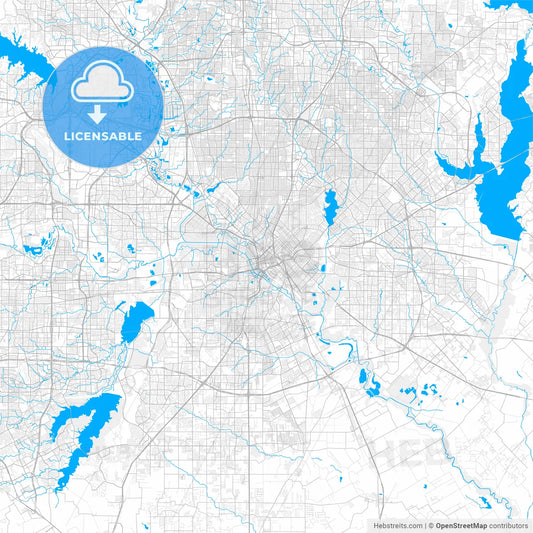 Rich detailed vector map of Dallas, Texas, U.S.A.