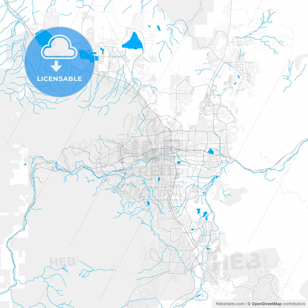 Rich detailed vector map of Reno, Nevada, U.S.A.