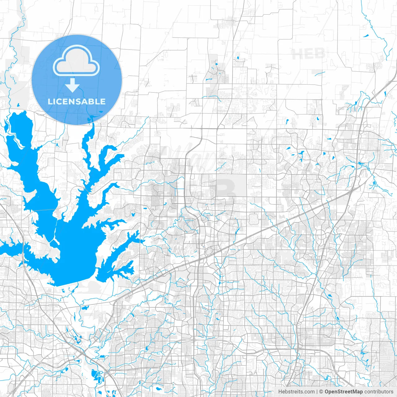 Rich detailed vector map of Frisco, Texas, USA