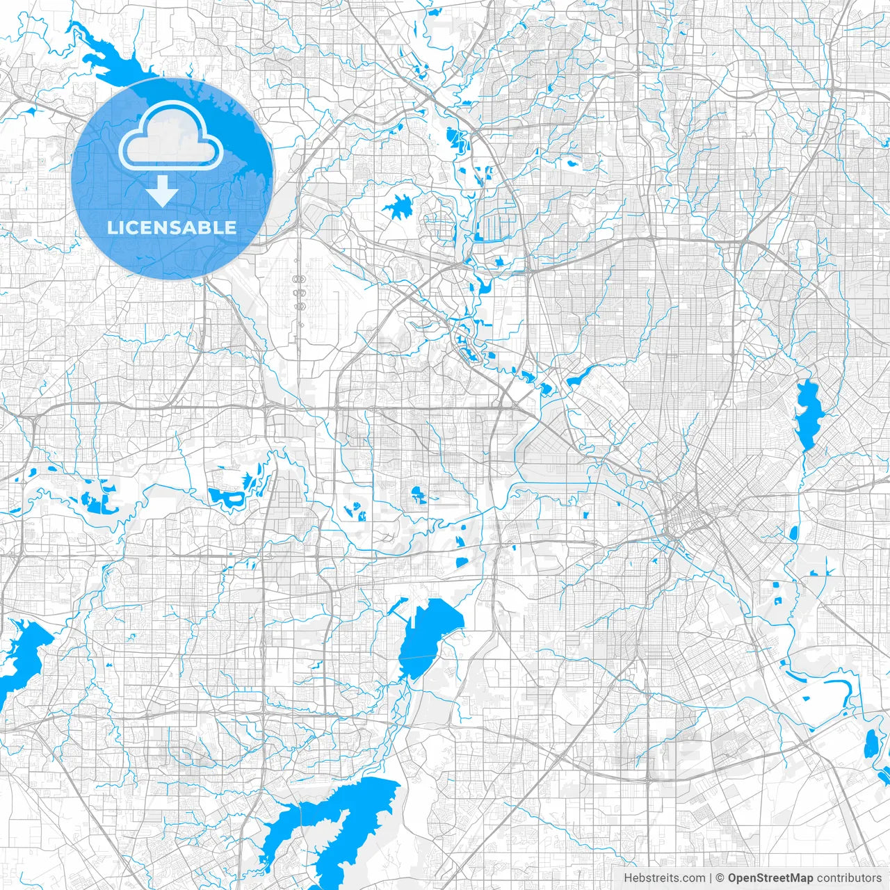 Rich detailed vector map of Irving, Texas, U.S.A.