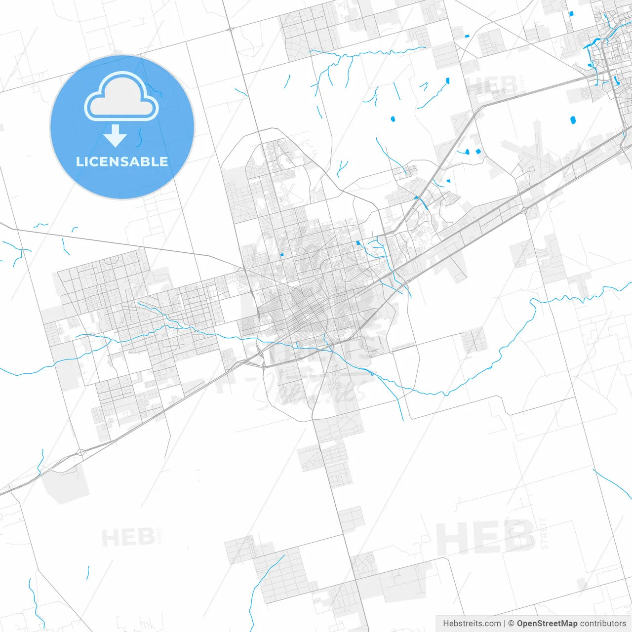 Rich detailed vector map of Odessa, Texas, USA