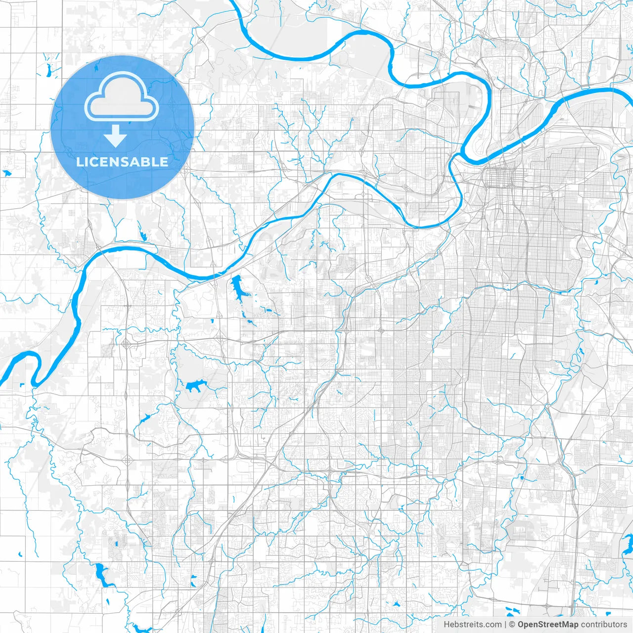 Rich detailed vector map of Shawnee, Kansas, USA