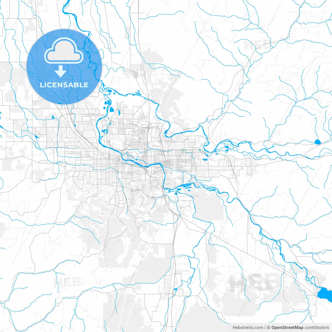 Rich detailed vector map of Springfield, Oregon, USA