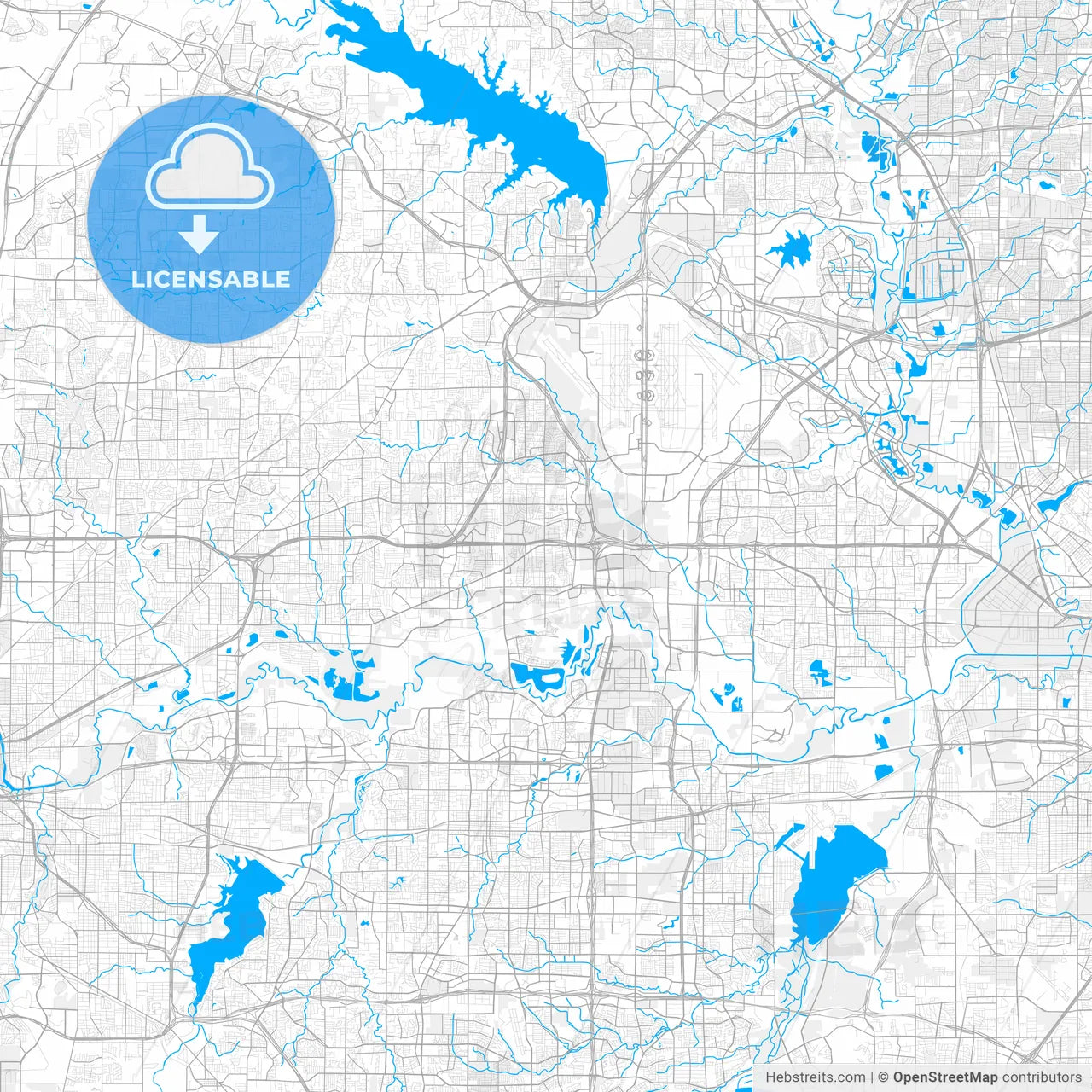 Rich detailed vector map of Euless, Texas, USA