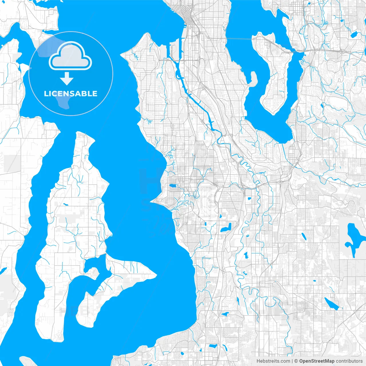 Rich detailed vector map of Burien, Washington, United States of America