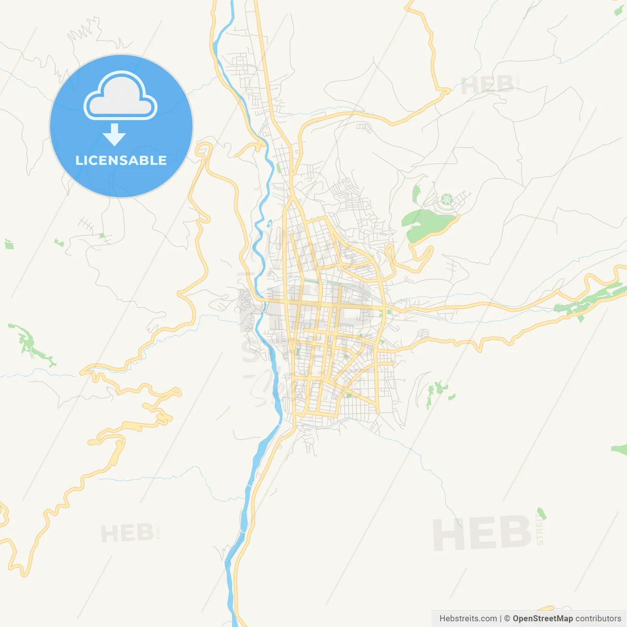 Printable street map of Huaraz, Peru