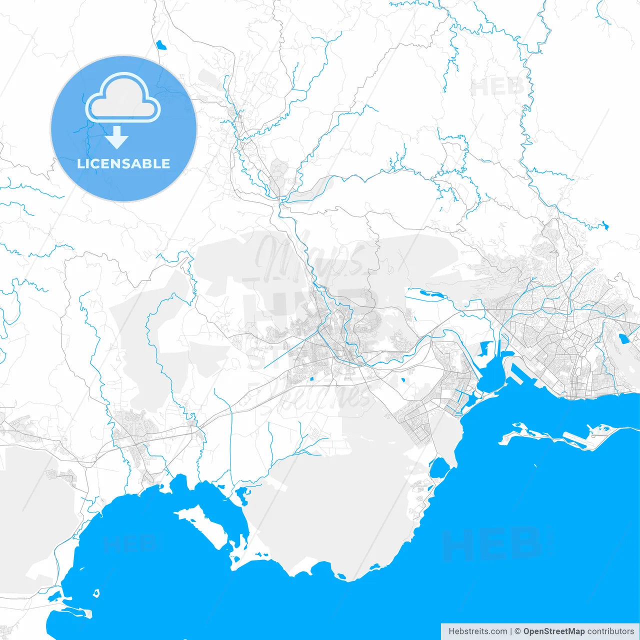 Rich detailed vector map of Spanish Town, Saint Catherine, Jamaica