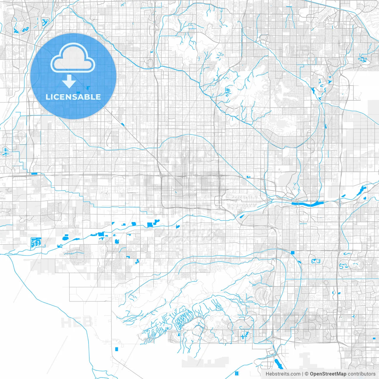 Rich detailed vector map of Phoenix, Arizona, U.S.A.