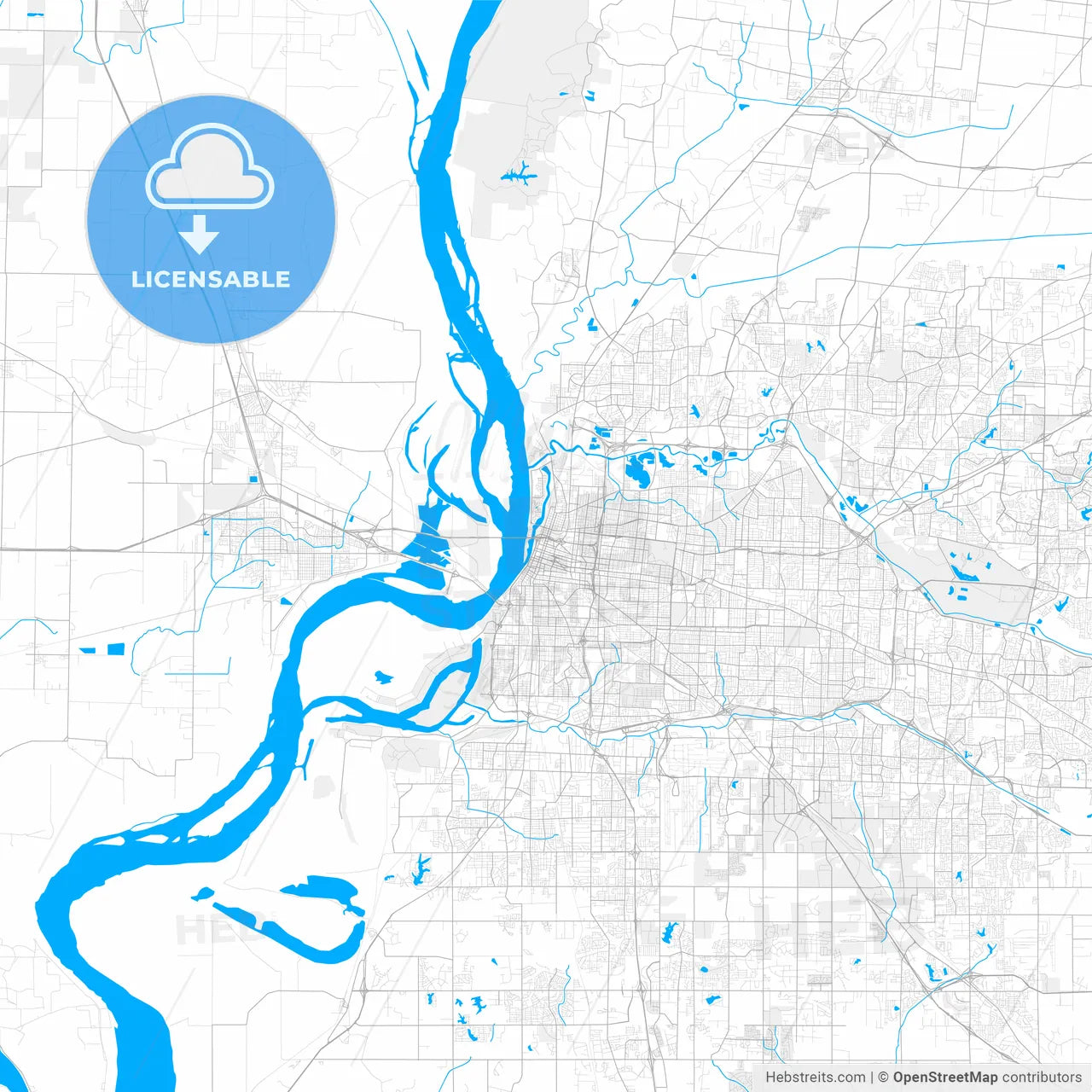 Rich detailed vector map of Memphis, Tennessee, U.S.A.