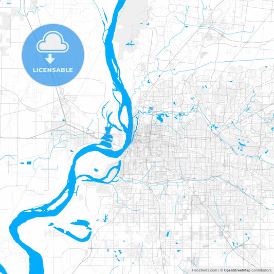 Rich detailed vector map of Memphis, Tennessee, U.S.A.