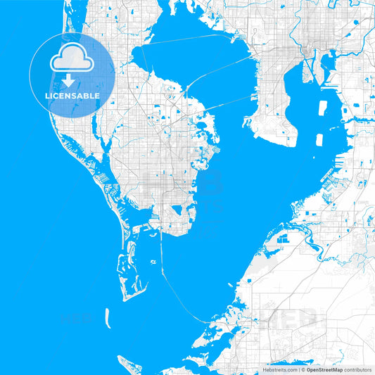 Rich detailed vector map of St. Petersburg, Florida, U.S.A.