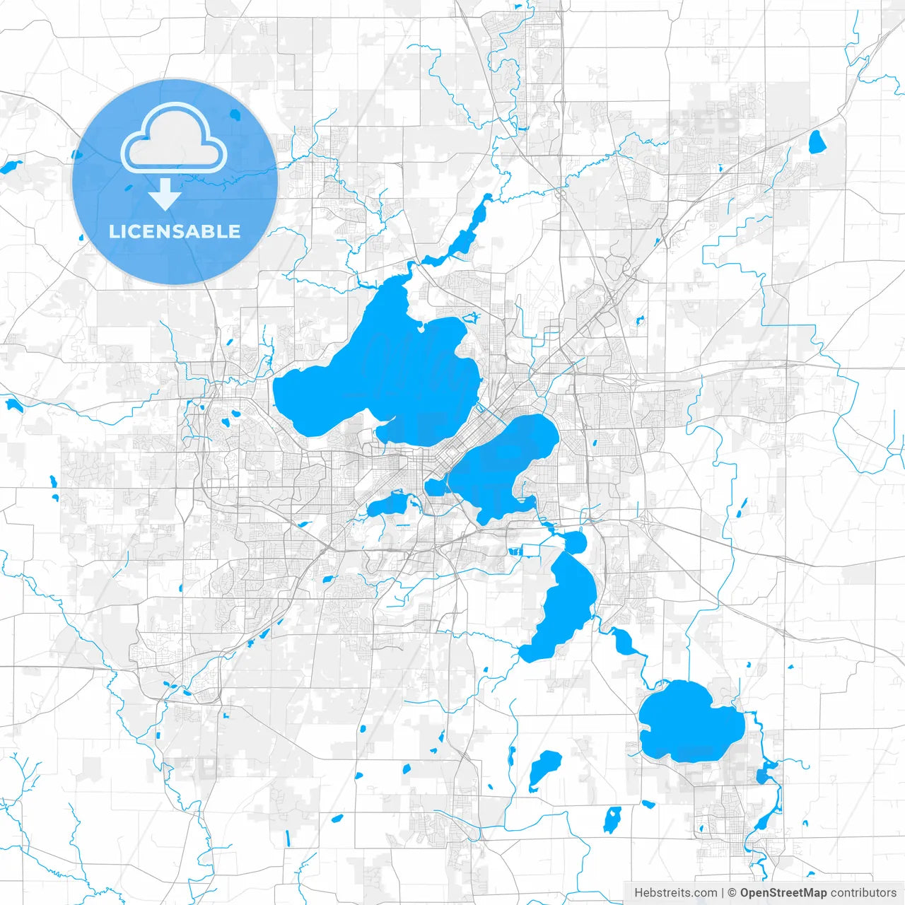 Rich detailed vector map of Madison, Wisconsin, U.S.A.
