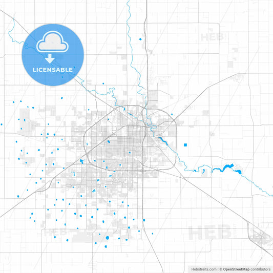Rich detailed vector map of Lubbock, Texas, U.S.A.