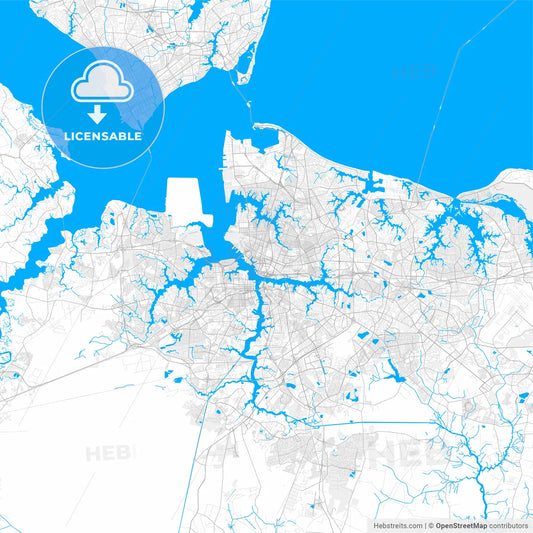 Rich detailed vector map of Norfolk, Virginia, U.S.A.