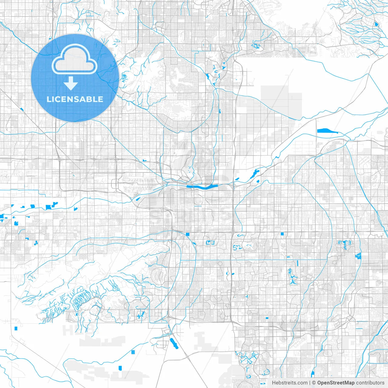 Rich detailed vector map of Tempe, Arizona, USA