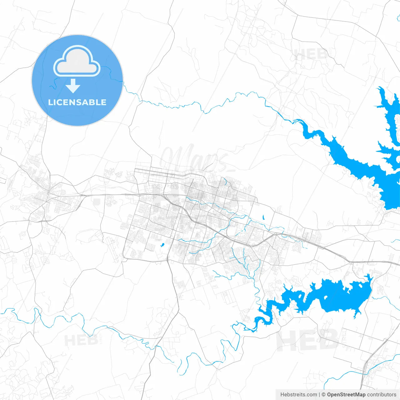 Rich detailed vector map of Killeen, Texas, USA