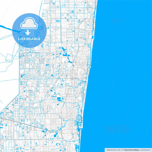 Rich detailed vector map of Pompano Beach, Florida, USA