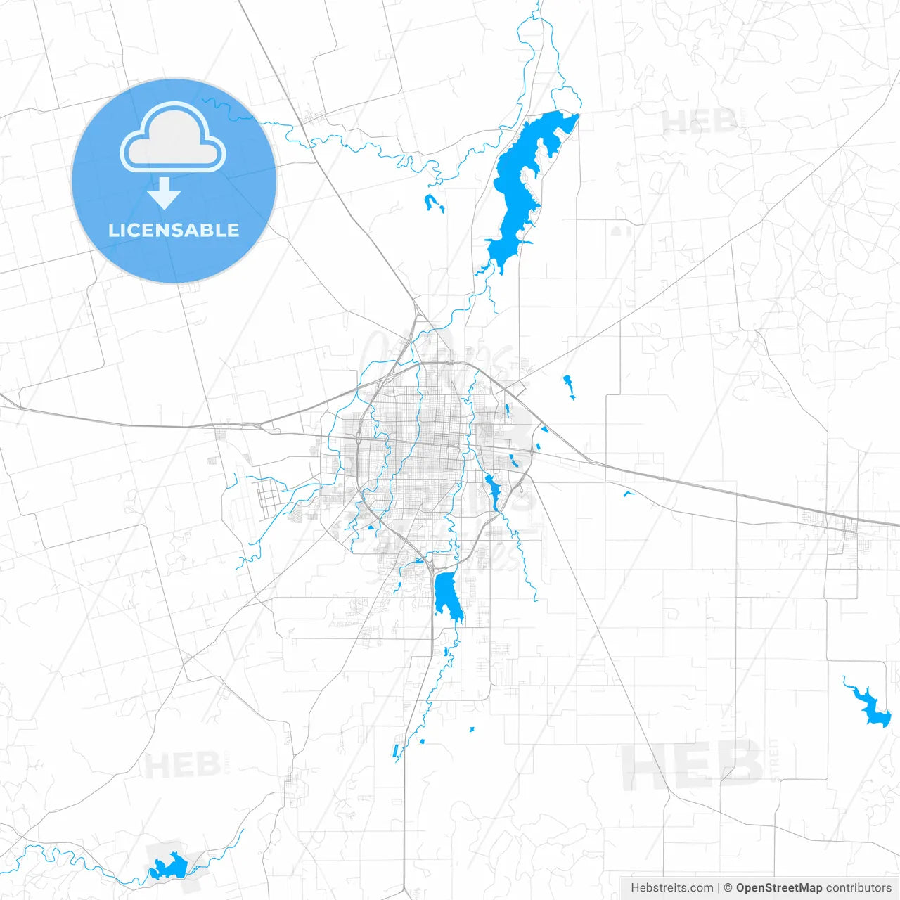 Rich detailed vector map of Abilene, Texas, USA