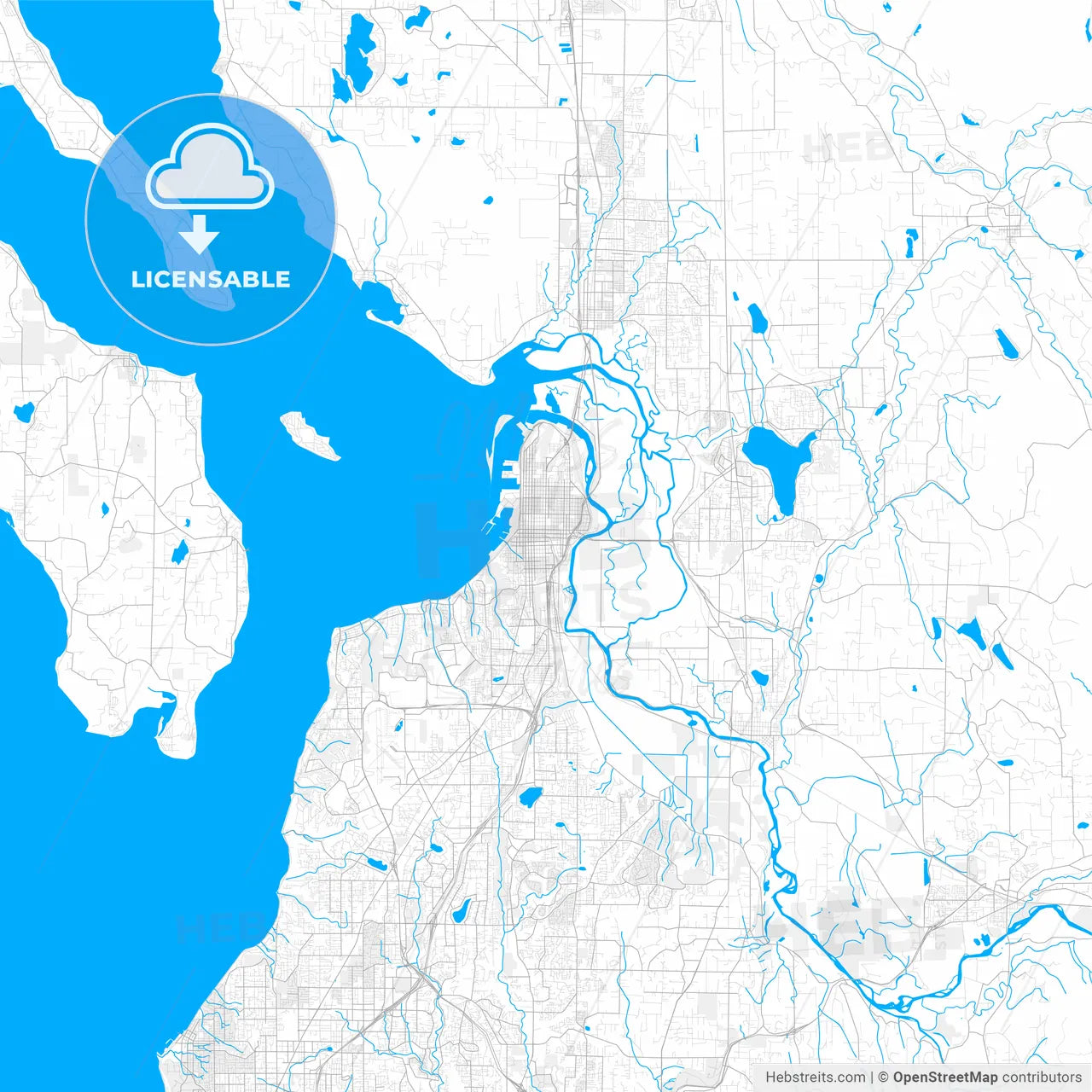 Rich detailed vector map of Everett, Washington, USA