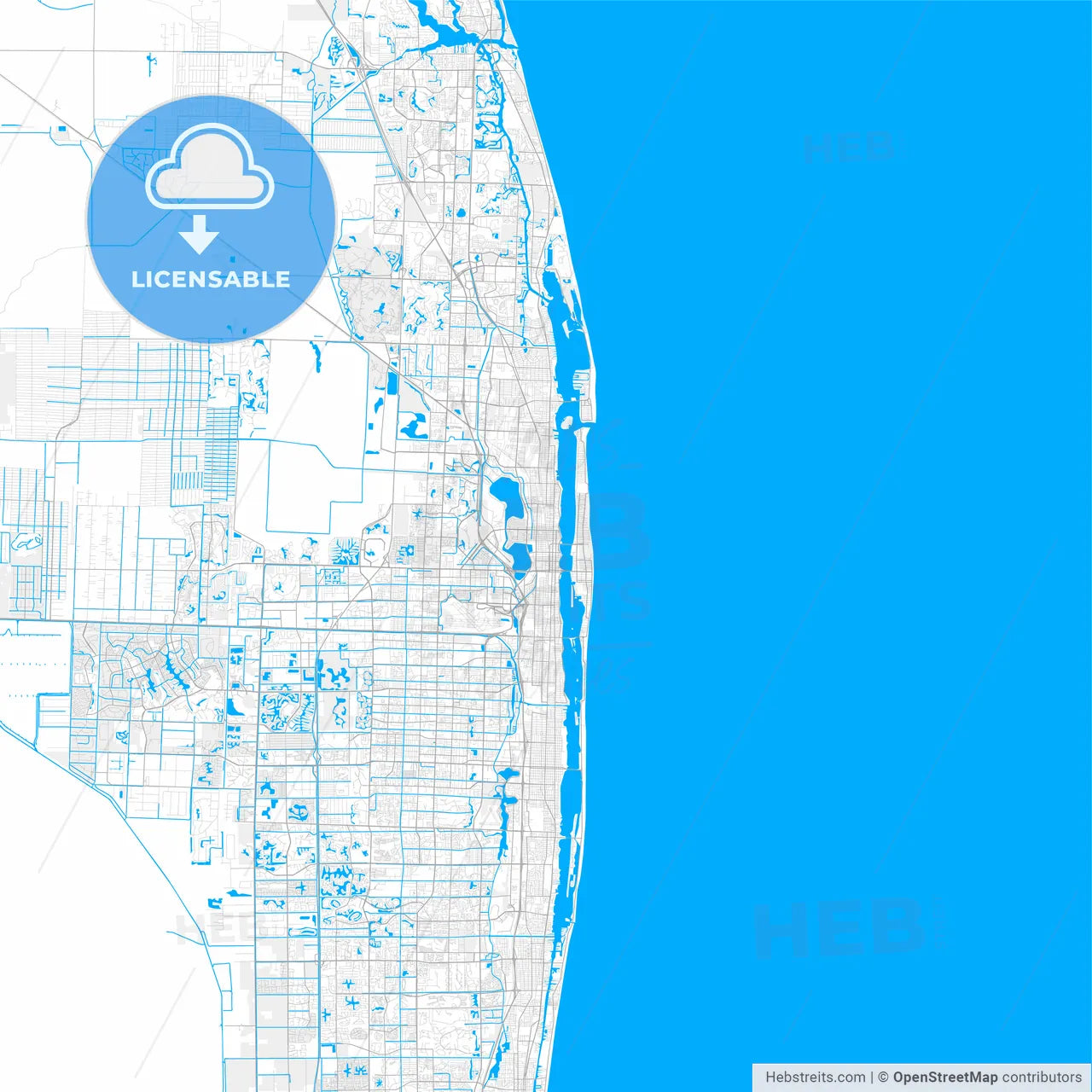 Rich detailed vector map of West Palm Beach, Florida, USA