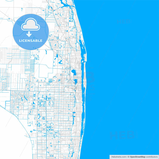 Rich detailed vector map of West Palm Beach, Florida, USA