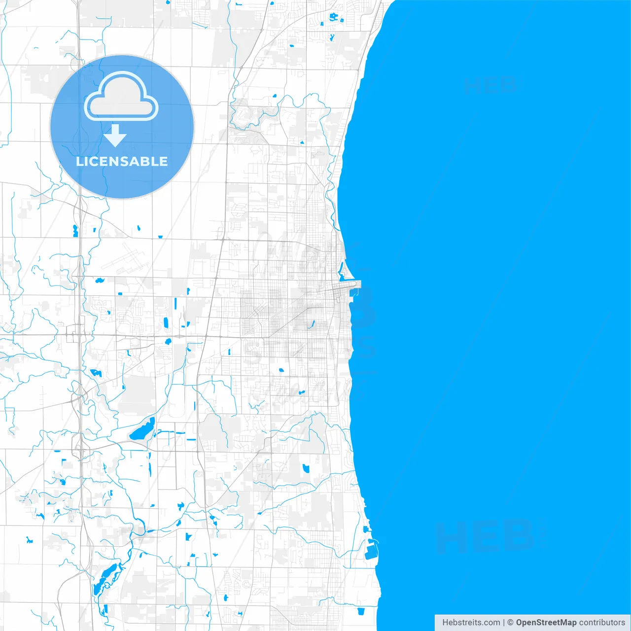 Rich detailed vector map of Kenosha, Wisconsin, USA