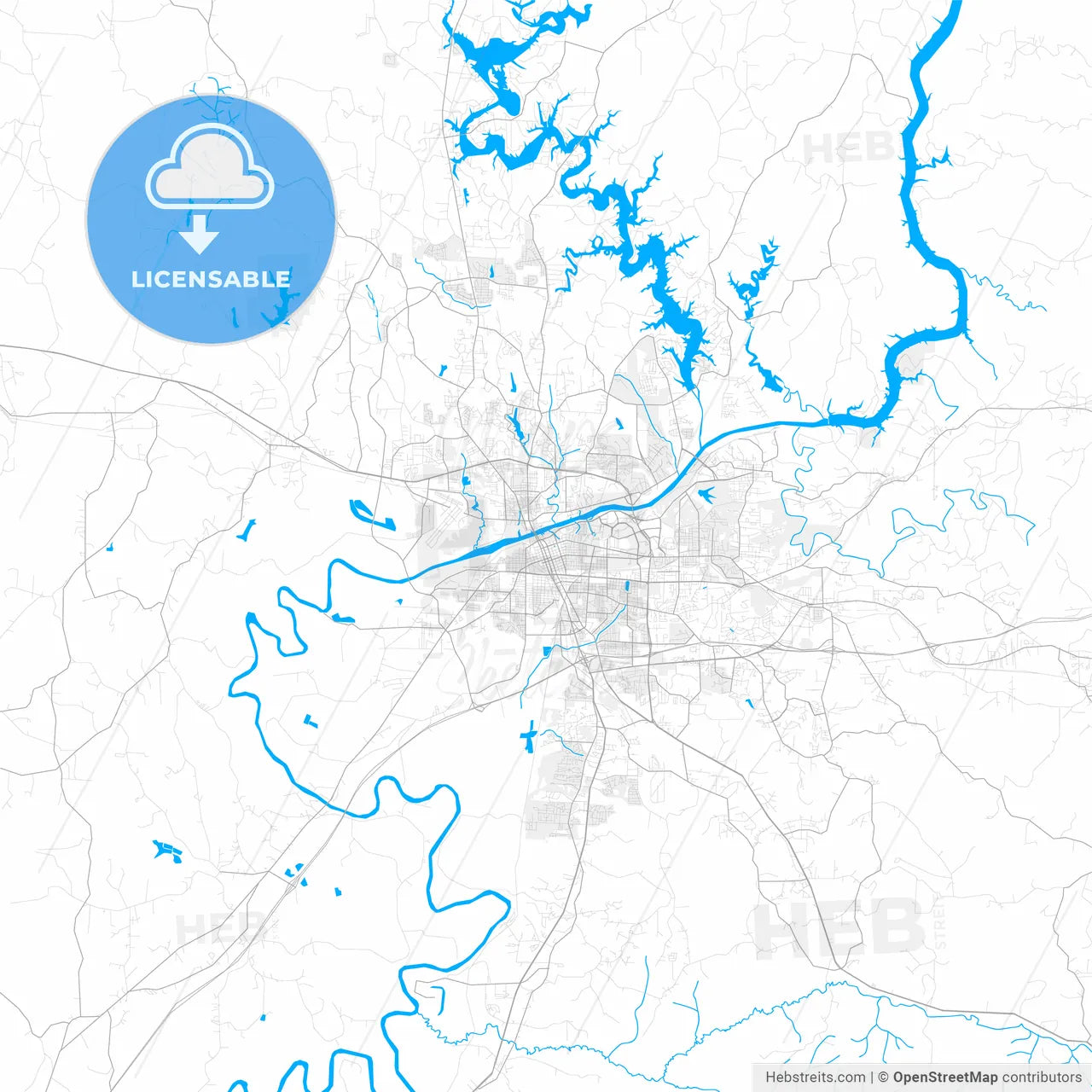 Rich detailed vector map of Tuscaloosa, Alabama, USA