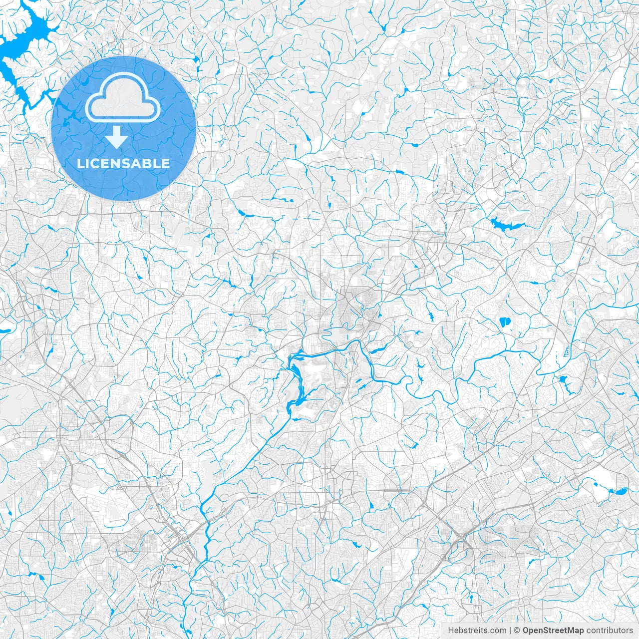 Rich detailed vector map of Roswell, Georgia, USA