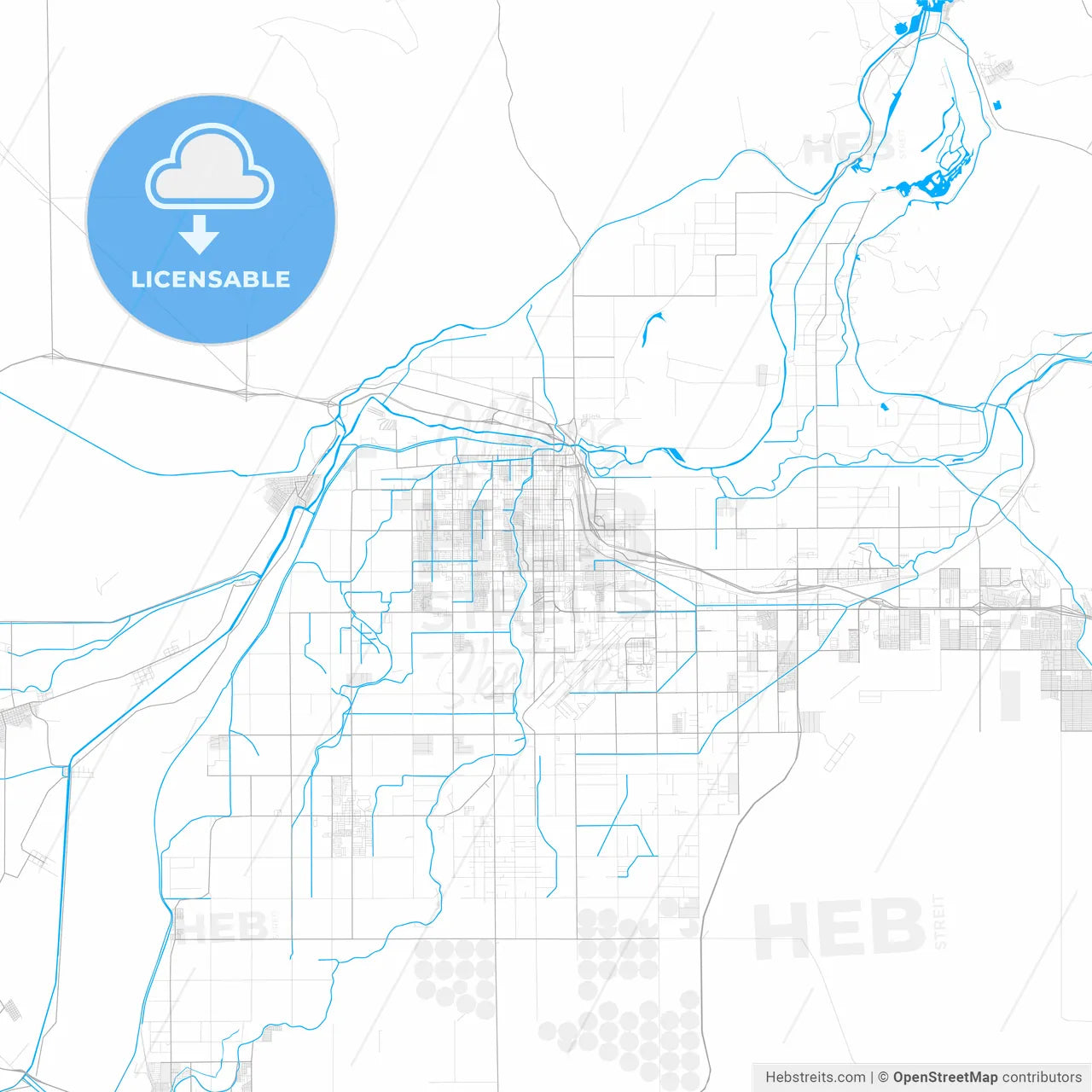 Rich detailed vector map of Yuma, Arizona, USA