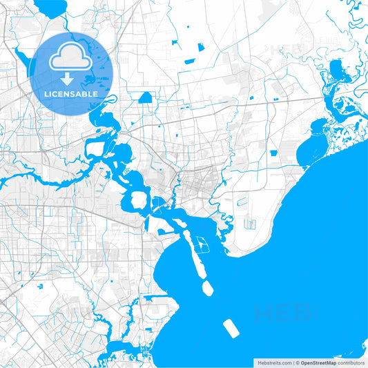 Rich detailed vector map of Baytown, Texas, USA