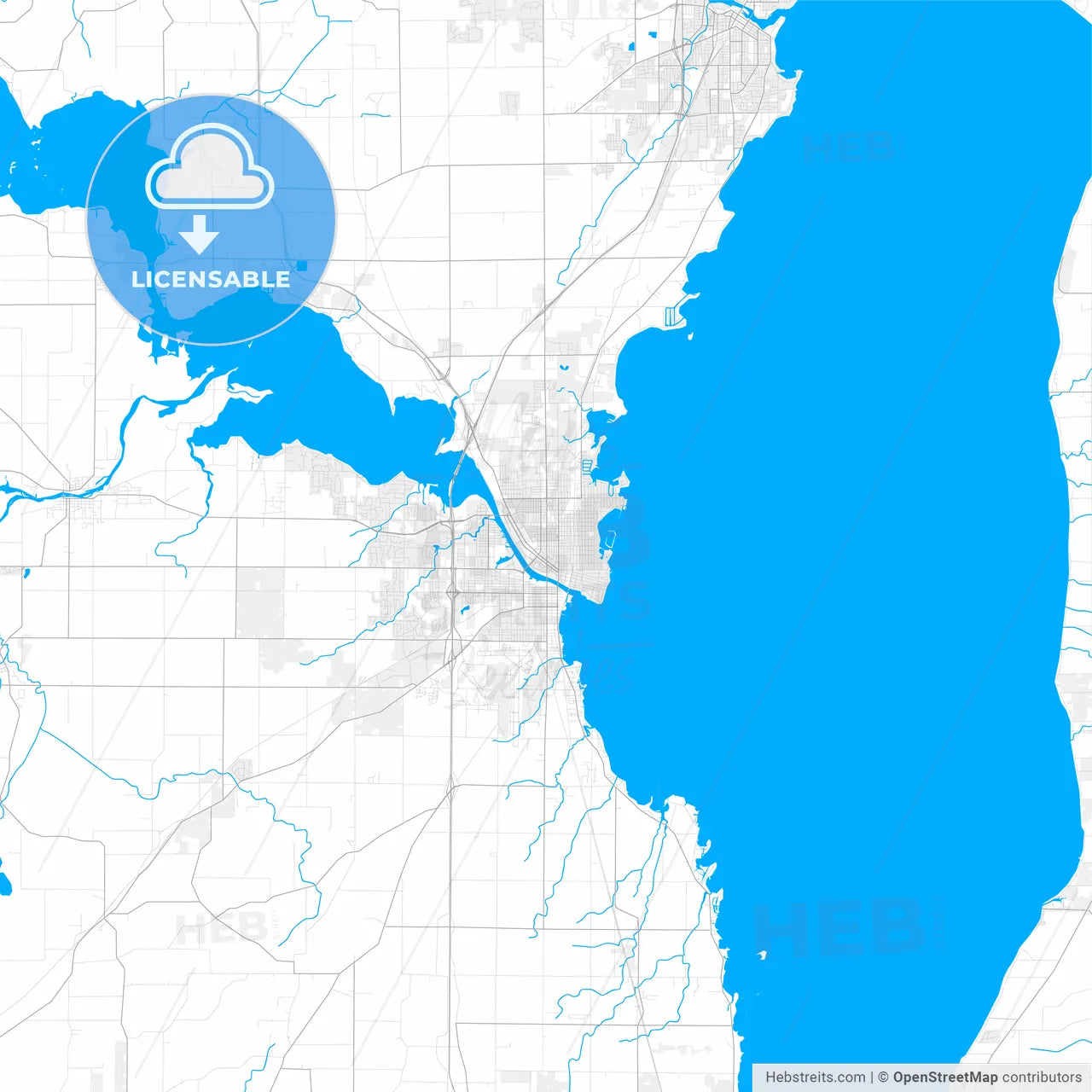 Rich detailed vector map of Oshkosh, Wisconsin, USA