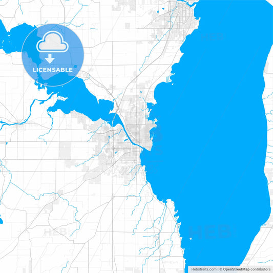 Rich detailed vector map of Oshkosh, Wisconsin, USA