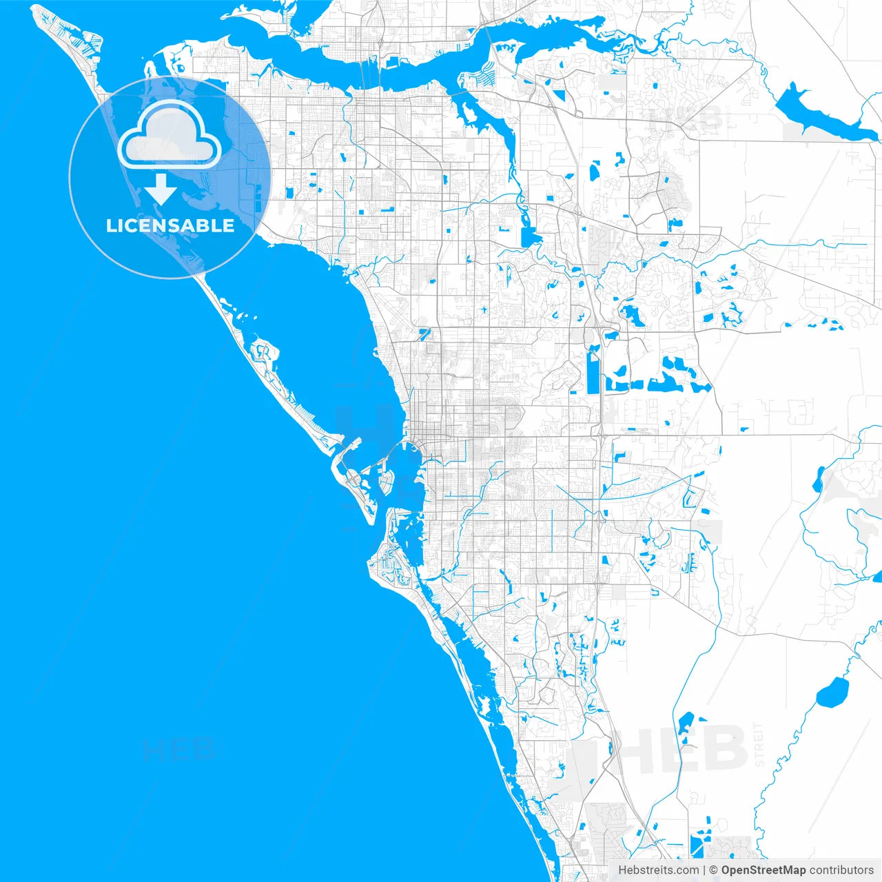 Rich detailed vector map of Sarasota, Florida, USA