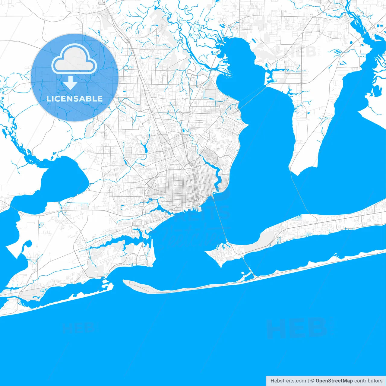 Rich detailed vector map of Pensacola, Florida, United States of America