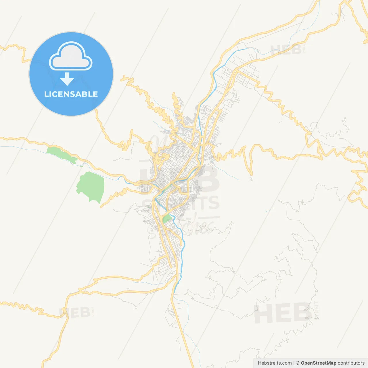 Printable street map of Huanuco, Peru