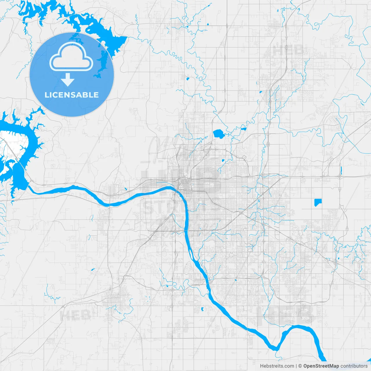 Rich detailed vector map of Tulsa, Oklahoma, U.S.A.