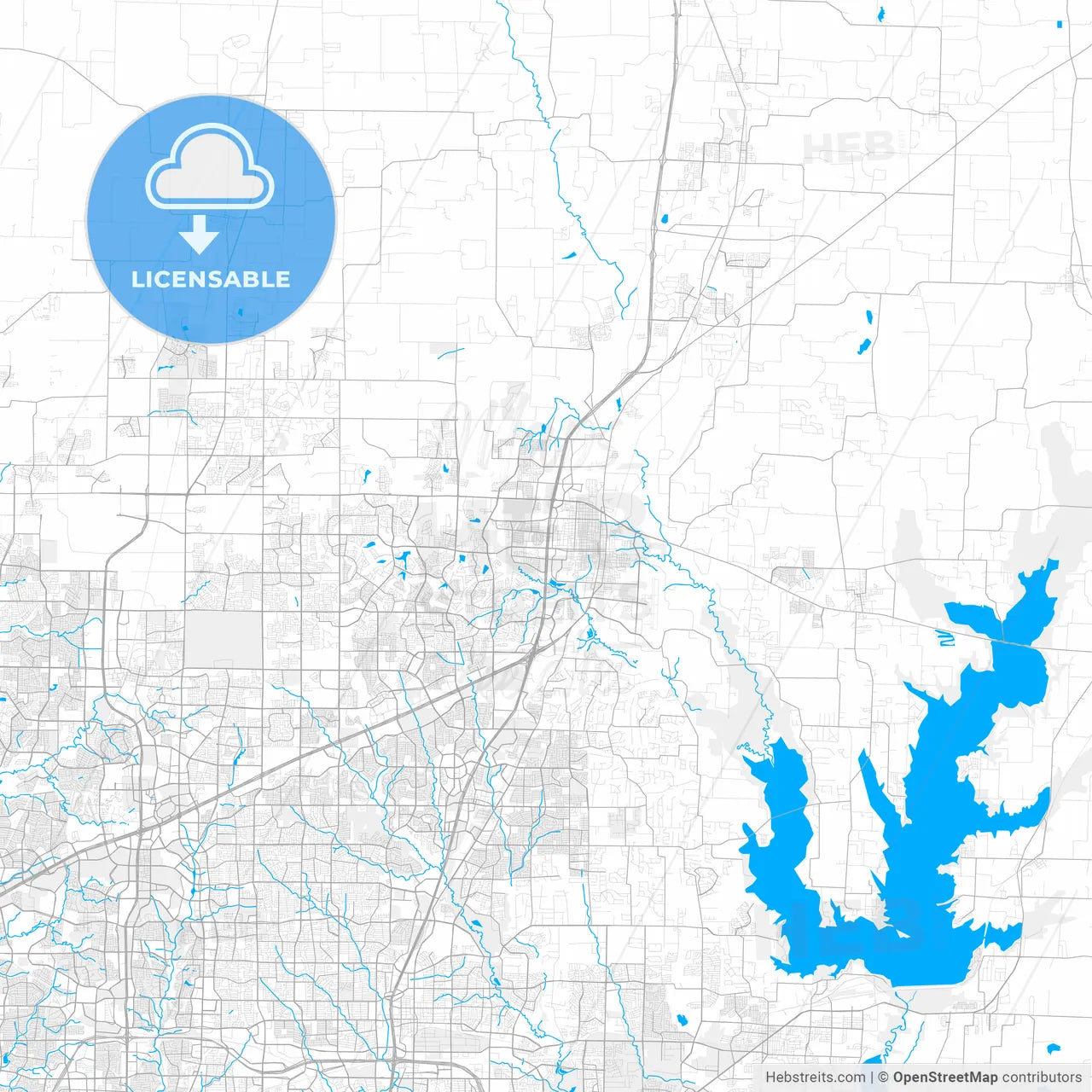 Rich detailed vector map of McKinney, Texas, USA