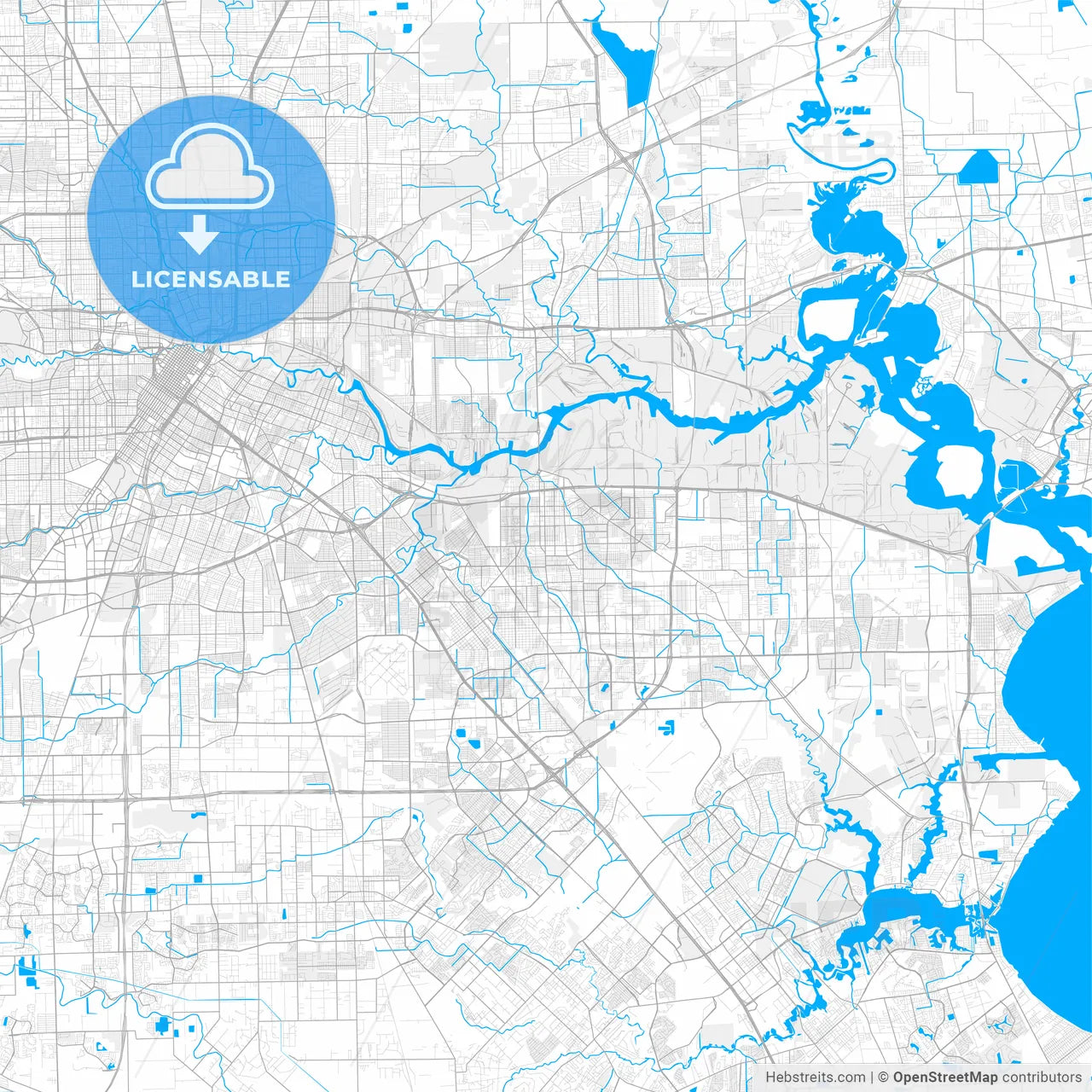 Rich detailed vector map of Pasadena, Texas, USA