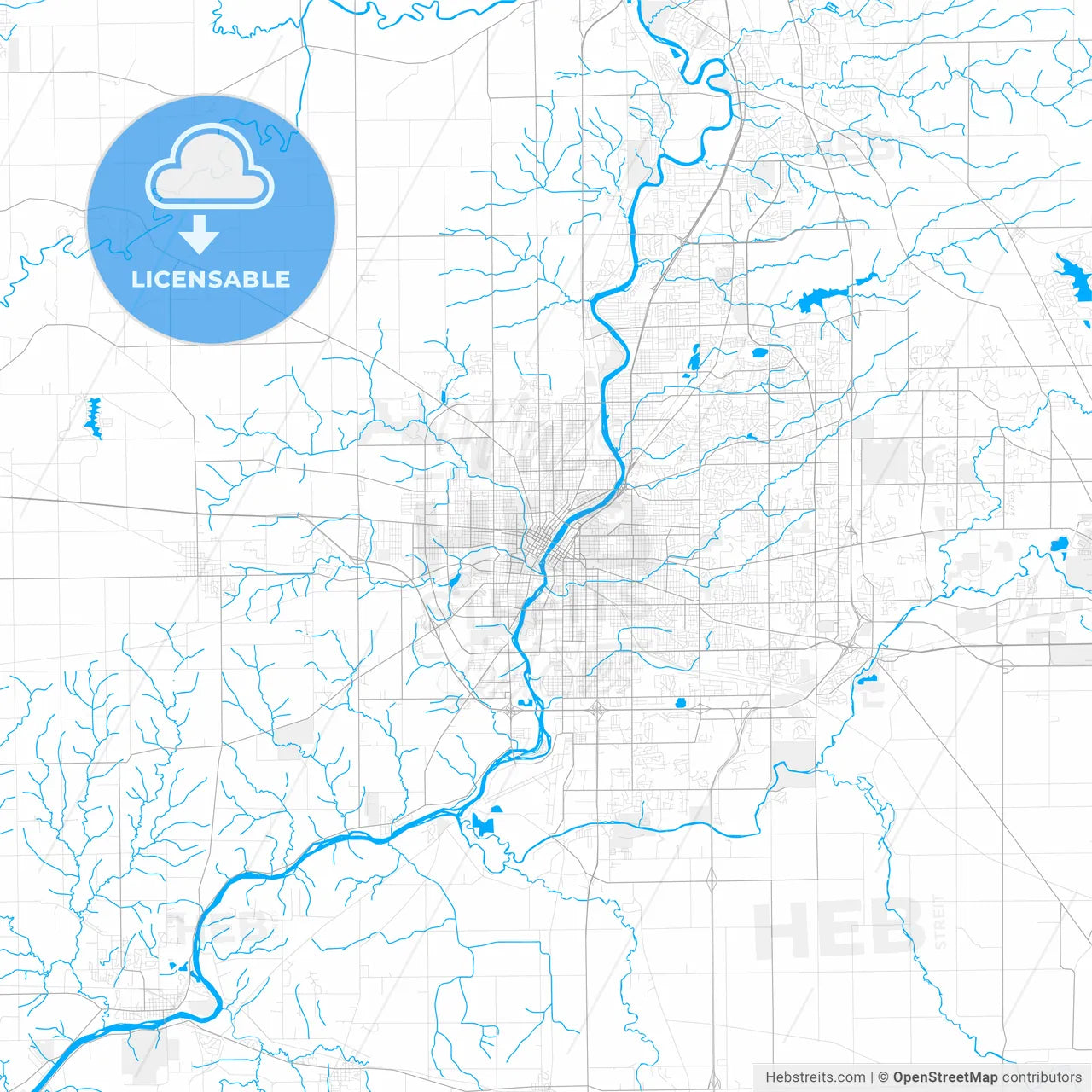 Rich detailed vector map of Rockford, Illinois, USA