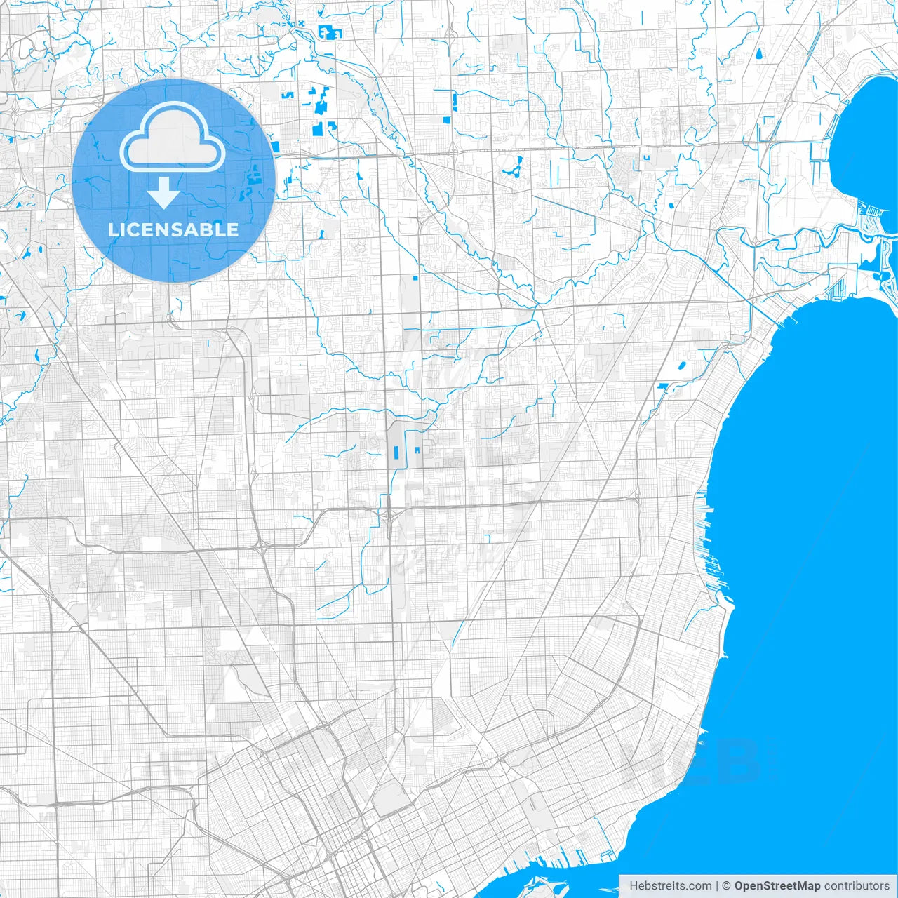 Rich detailed vector map of Warren, Michigan, USA