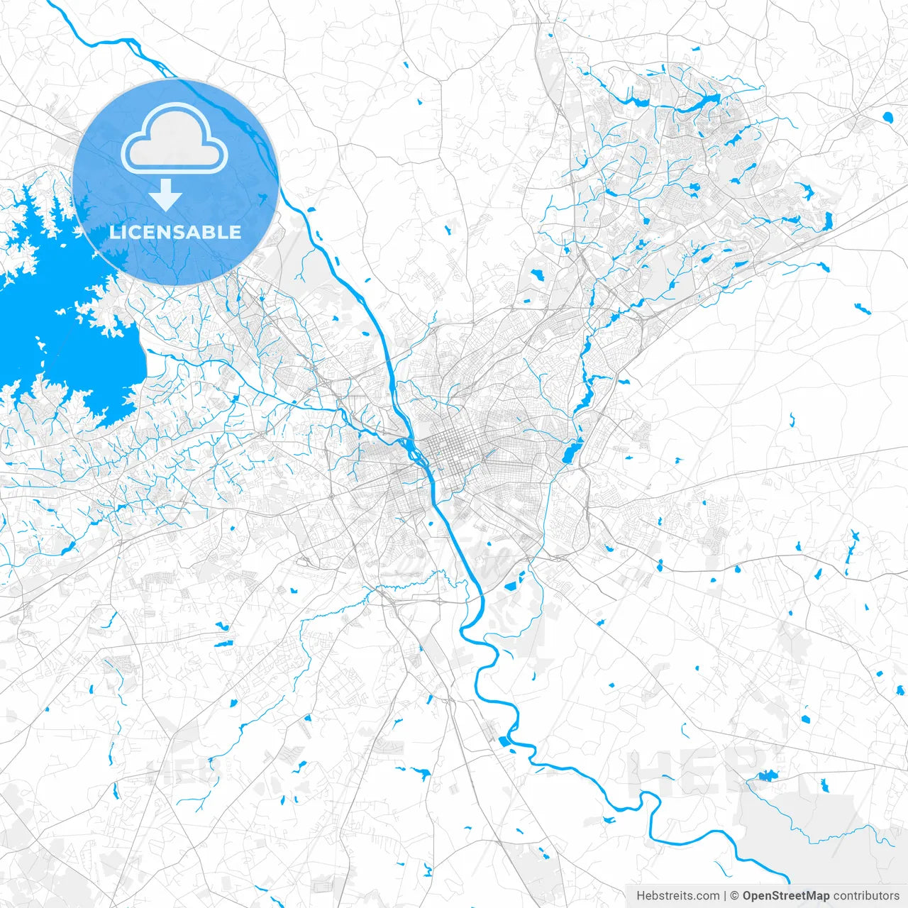 Rich detailed vector map of Columbia, South Carolina, USA