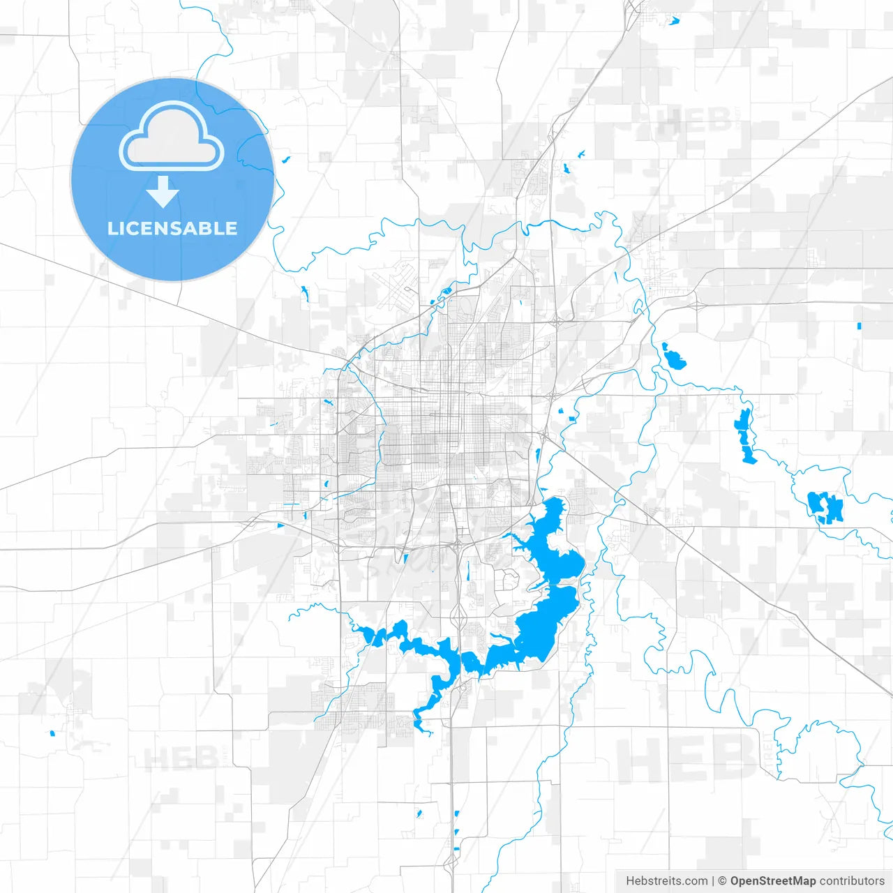 Rich detailed vector map of Springfield, Illinois, USA