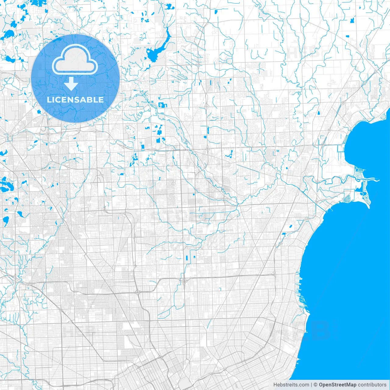Rich detailed vector map of Sterling Heights, Michigan, USA