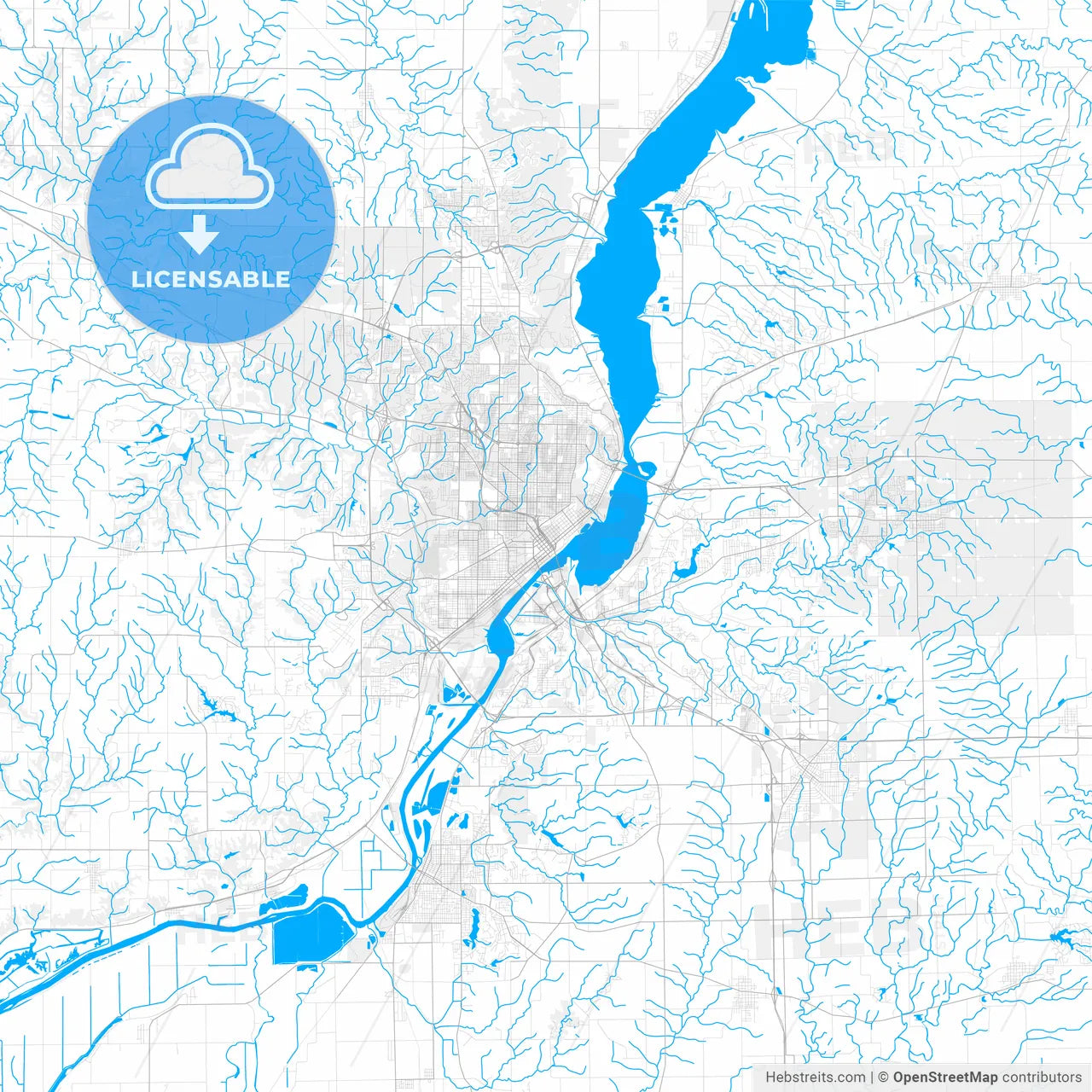 Rich detailed vector map of Peoria, Illinois, USA