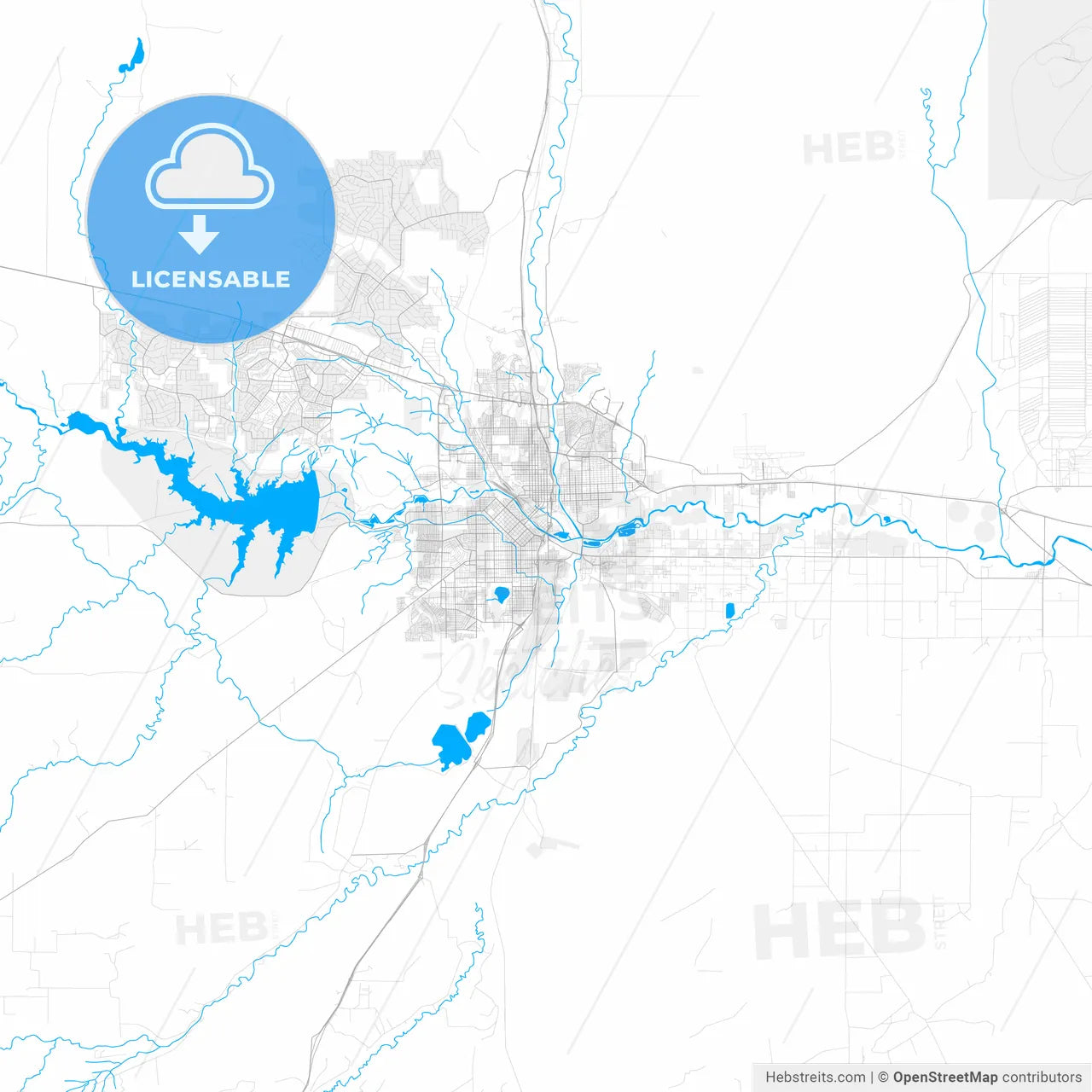 Rich detailed vector map of Pueblo, Colorado, USA