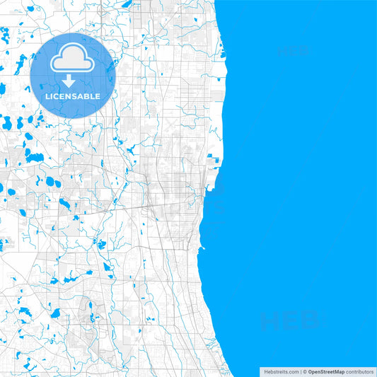 Rich detailed vector map of Waukegan, Illinois, USA