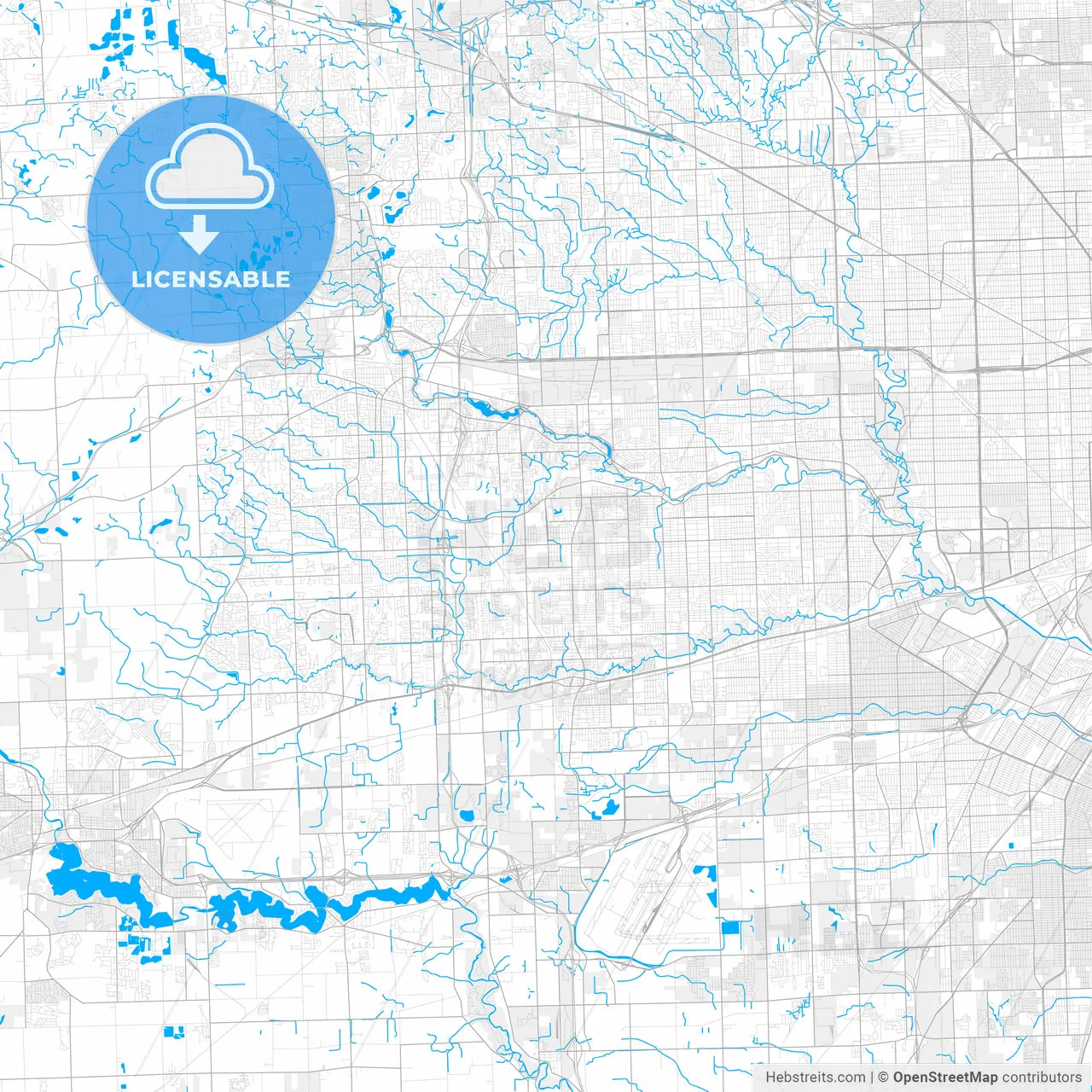 Rich detailed vector map of Westland, Michigan, USA