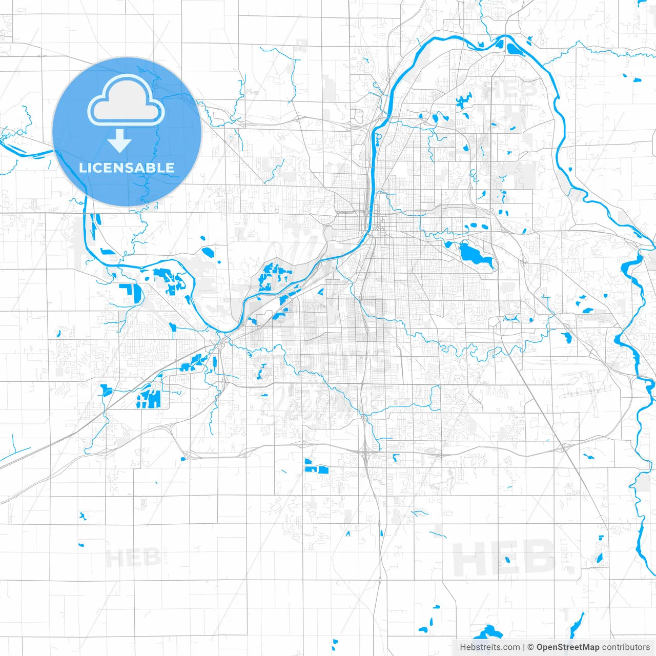 Rich detailed vector map of Wyoming, Michigan, USA